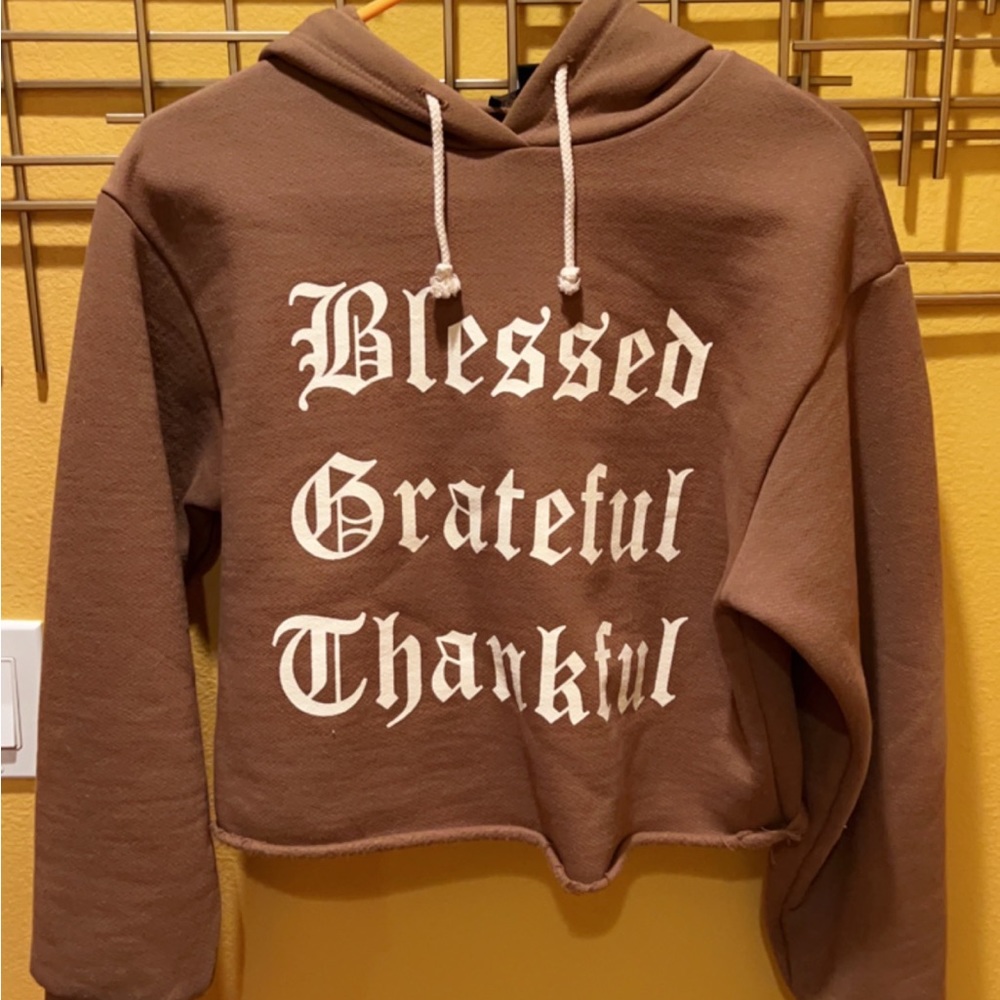 Women’s ‘Blessed Grateful Thankful’ Hooded Sweatshirt Sweater Shirt Top XS